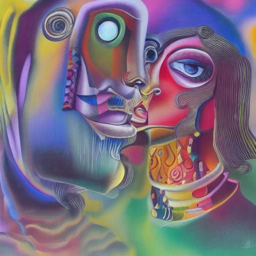 Dreamlike Embrace in Surrealist Landscape