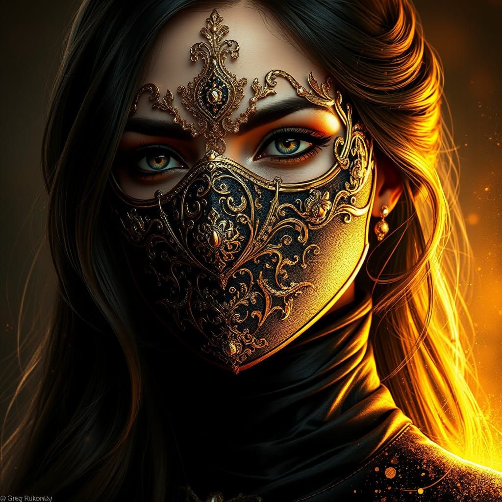 Ethereal Beauty Wears a Delicate Mask in Golden Light
