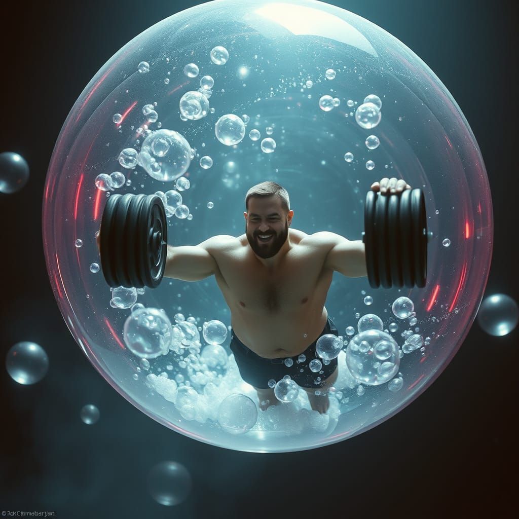 Weightless Beefcake Lifts in Dreamy Bubble