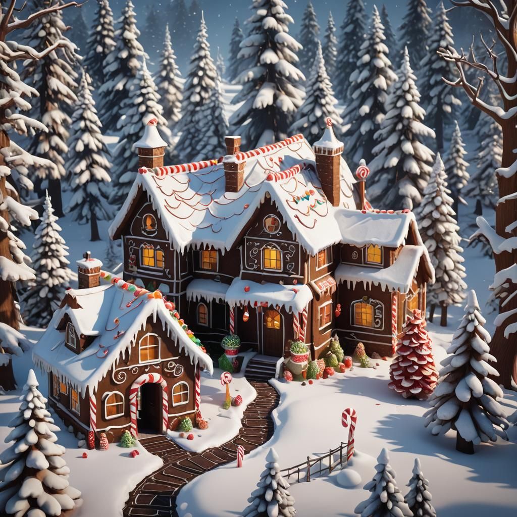 Gingerbread House in Winter Wonderland: Fantasy Concept Art