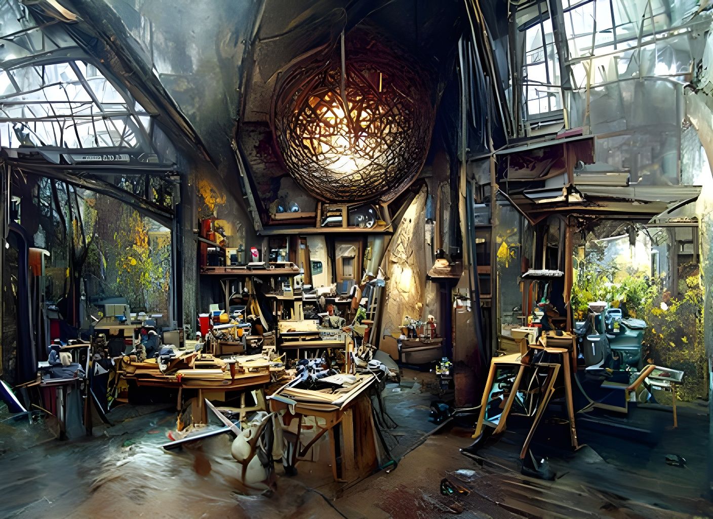 Magical Workshop Interior in Hyperrealistic Style