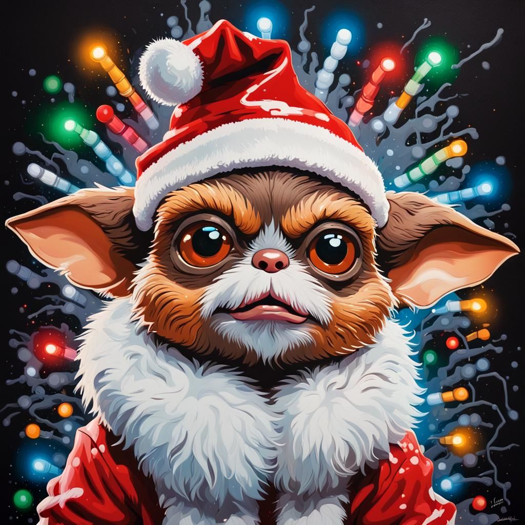 Gizmo Gremlin in Graffiti Art with Christmas Lights