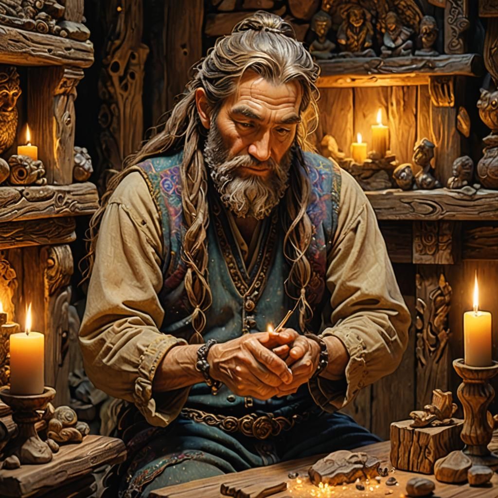 Mystical Wood Carver in Fantasy Realism