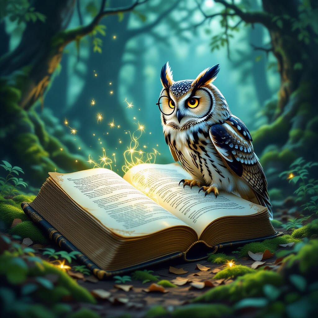 Enchanted Forest: Ancient Book and Wise Owl