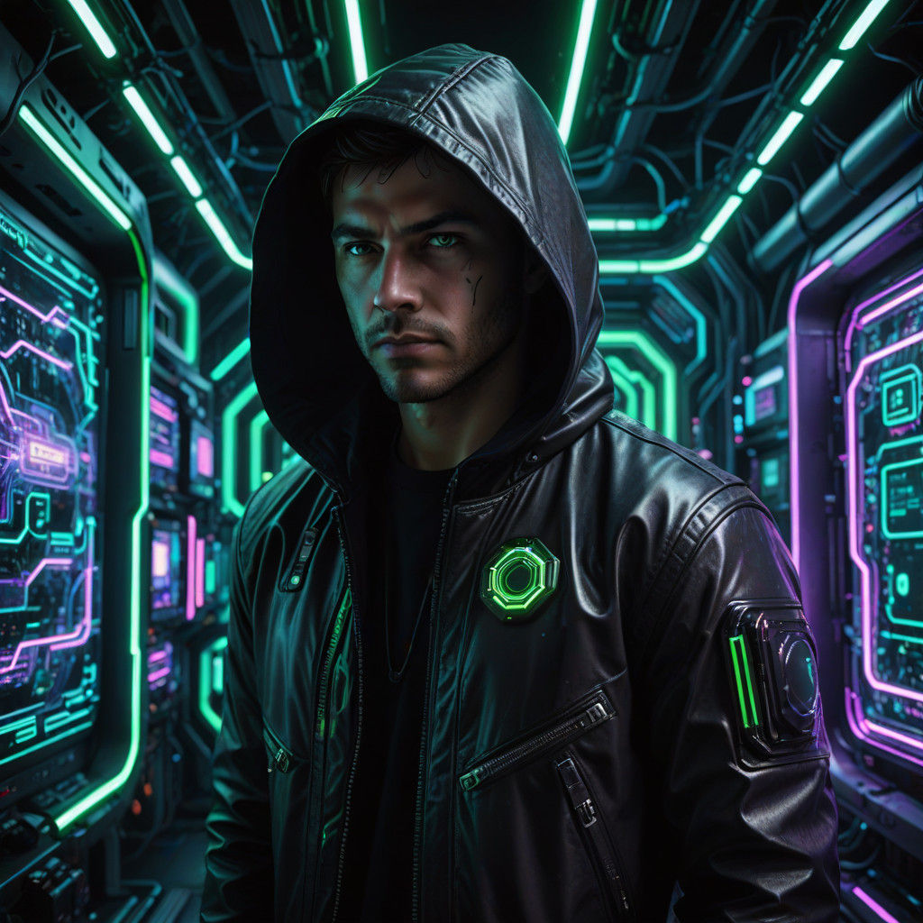 Gritty Neon-Clad Space Gangster in Hyperspace