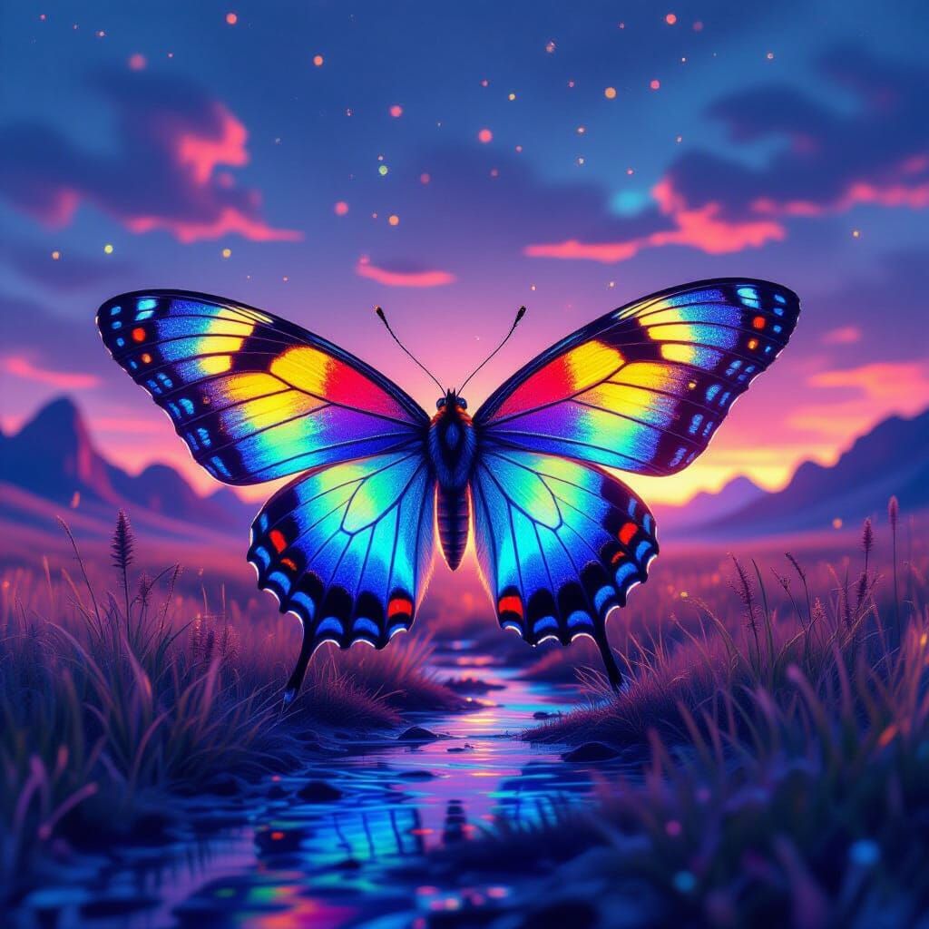 Opal Rainbow Moth in a Surreal Dreamscape