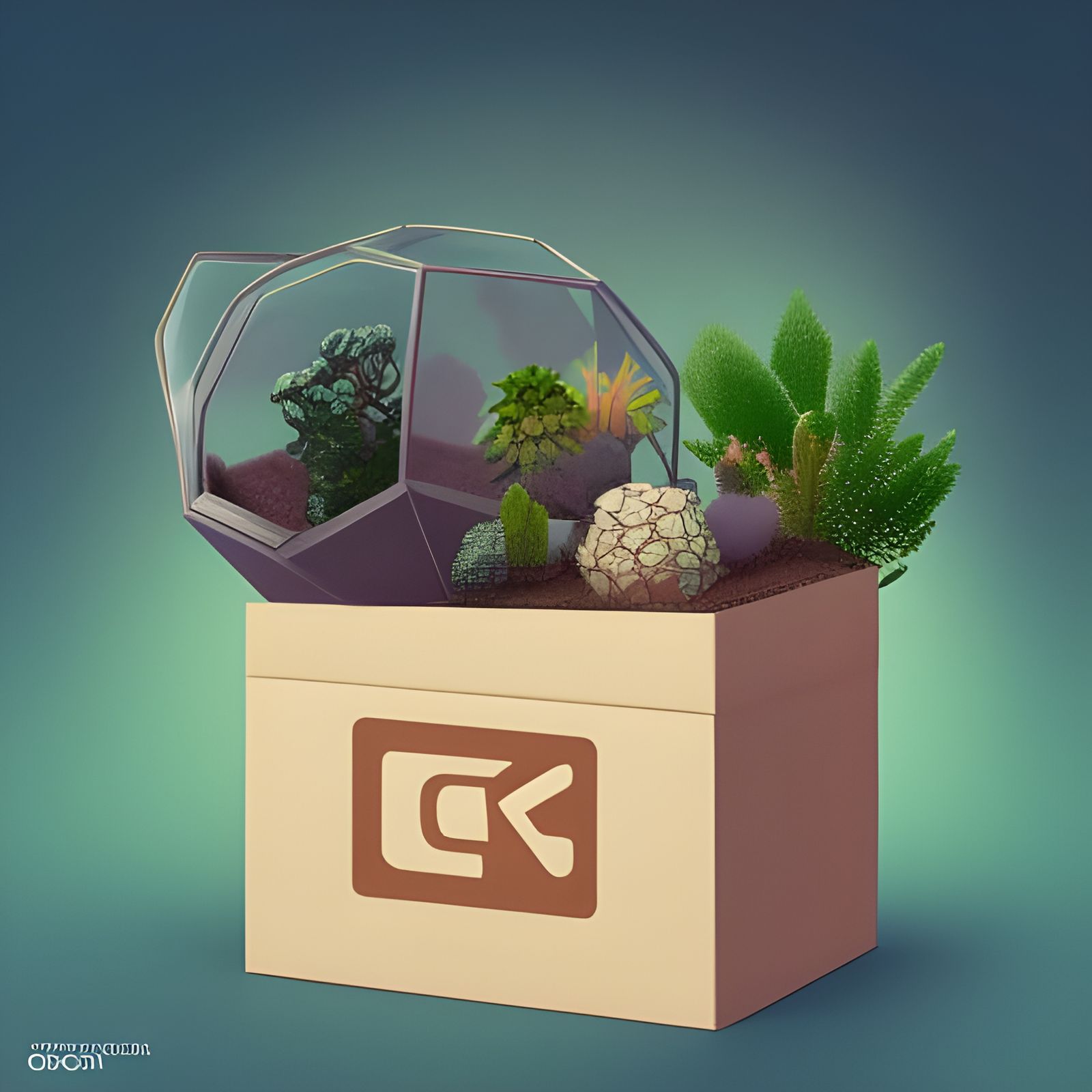 Terrarium in Cardboard Box: Digital Illustration