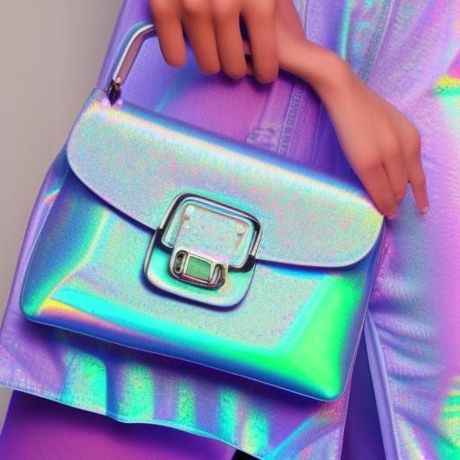 Beautiful mint green holographic handbag with light blue holographic accents& light purple holographic accents& light pi...