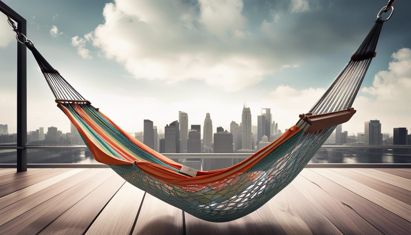 Serene Hammock Swaying Against Cityscape Backdrop