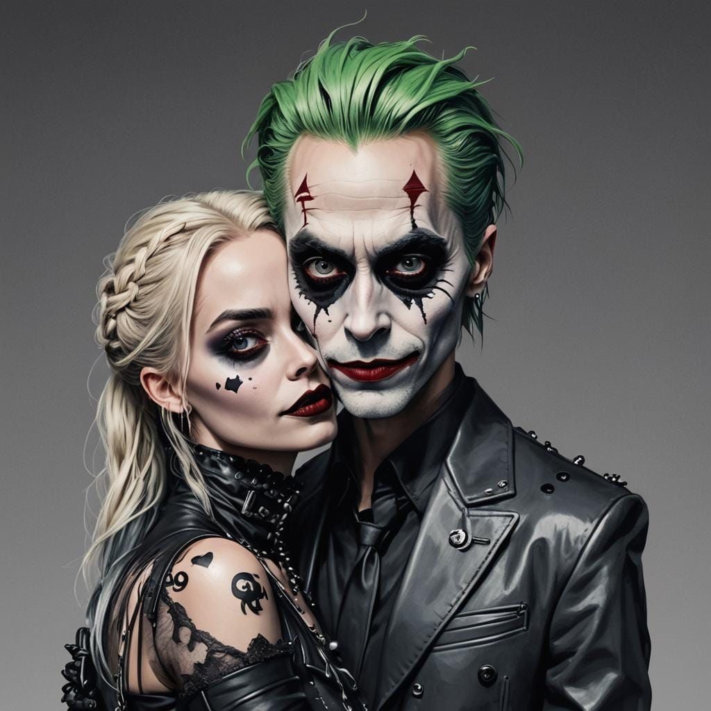 Punk Goth Joker and Harley Quinn, Tim Burton Style