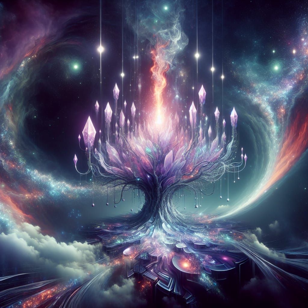 Mystical Crystal Tree Soaring Through Space