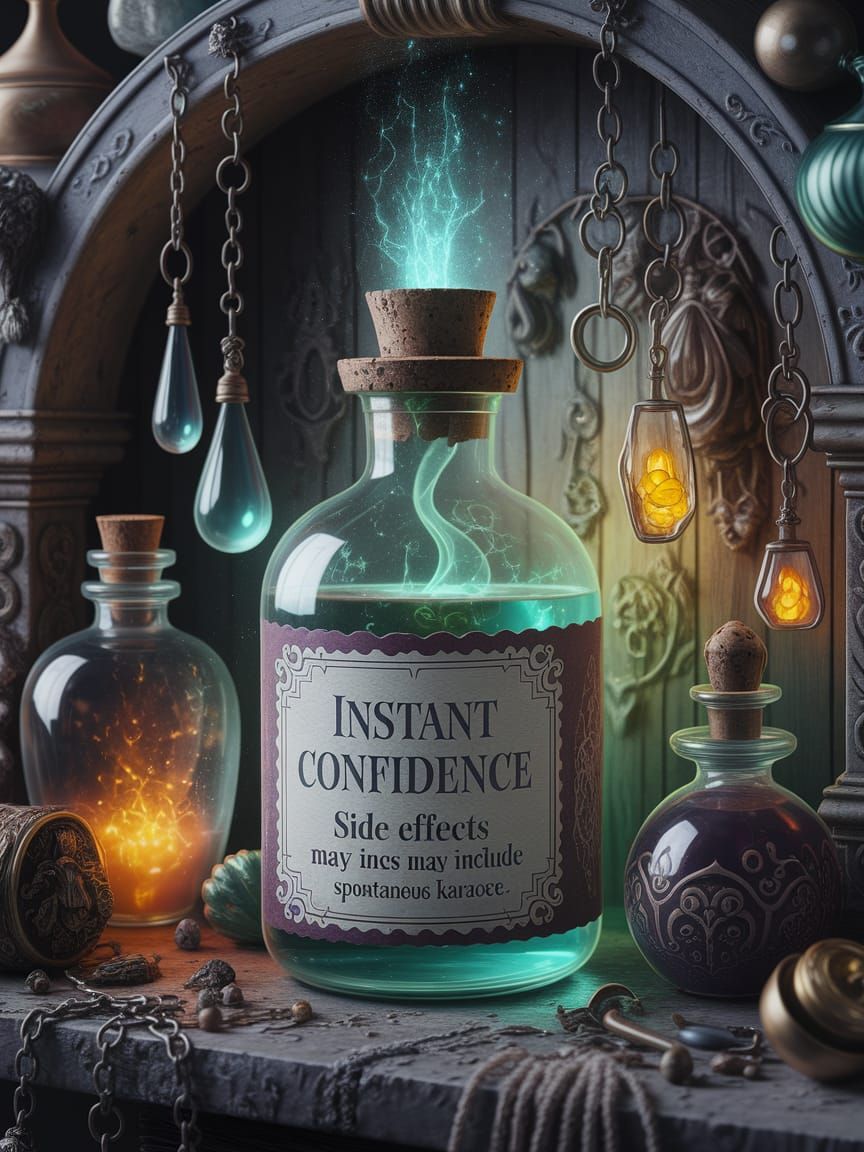 Ethereal Apothecary Scene: Instant Confidence Potion