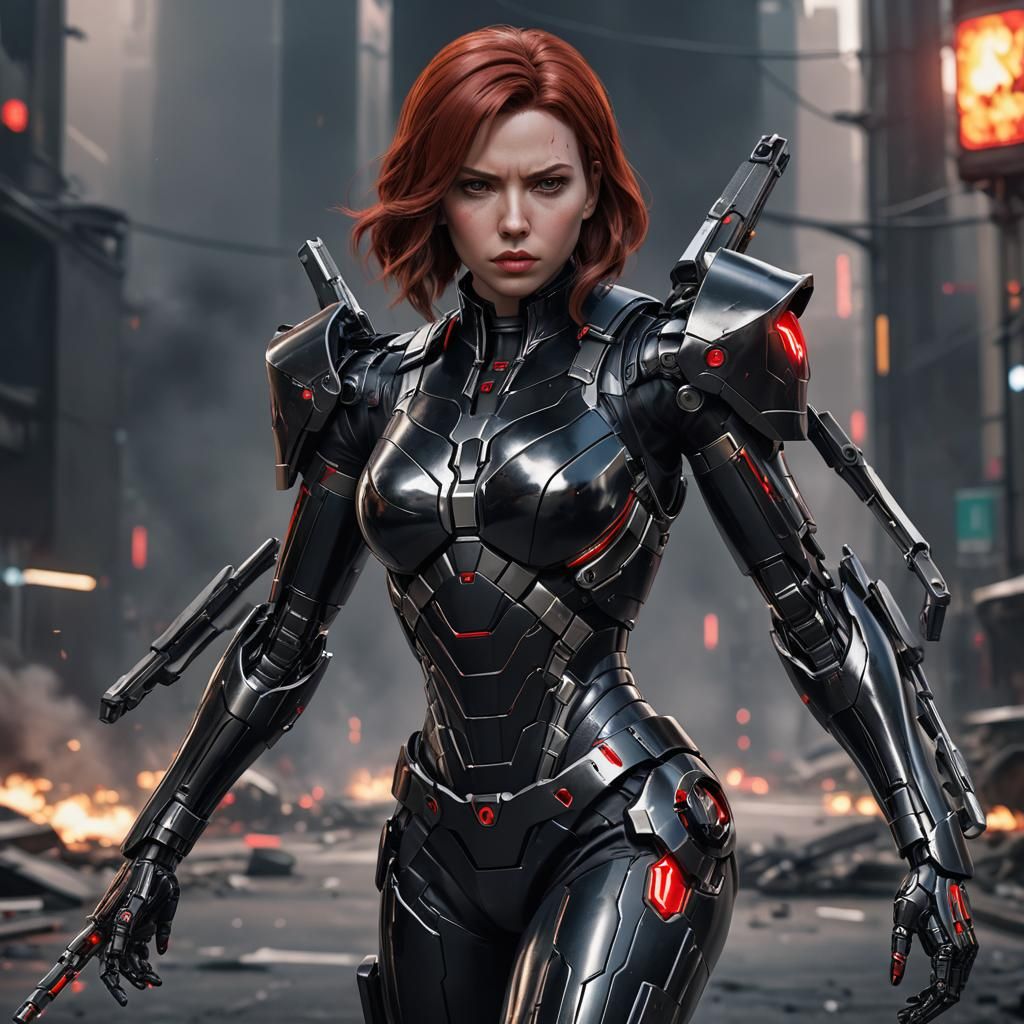 Robotic Black Widow in 3D Anime Style