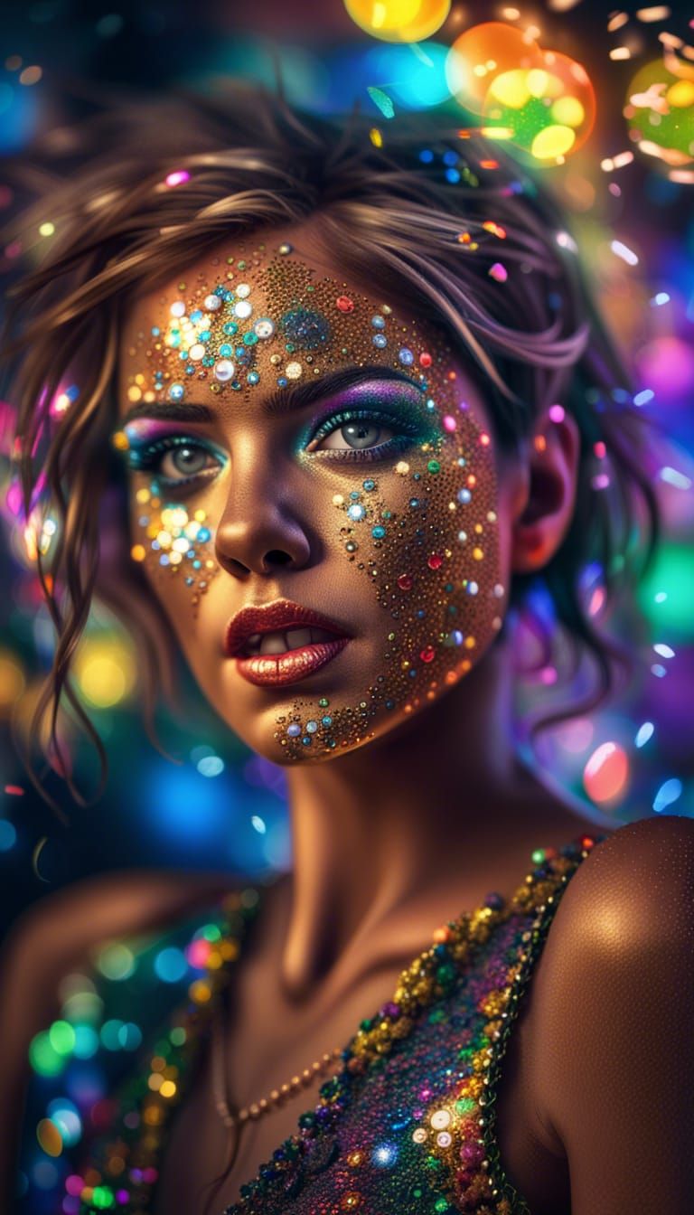 Woman with Glitter Makeup at Rave Party