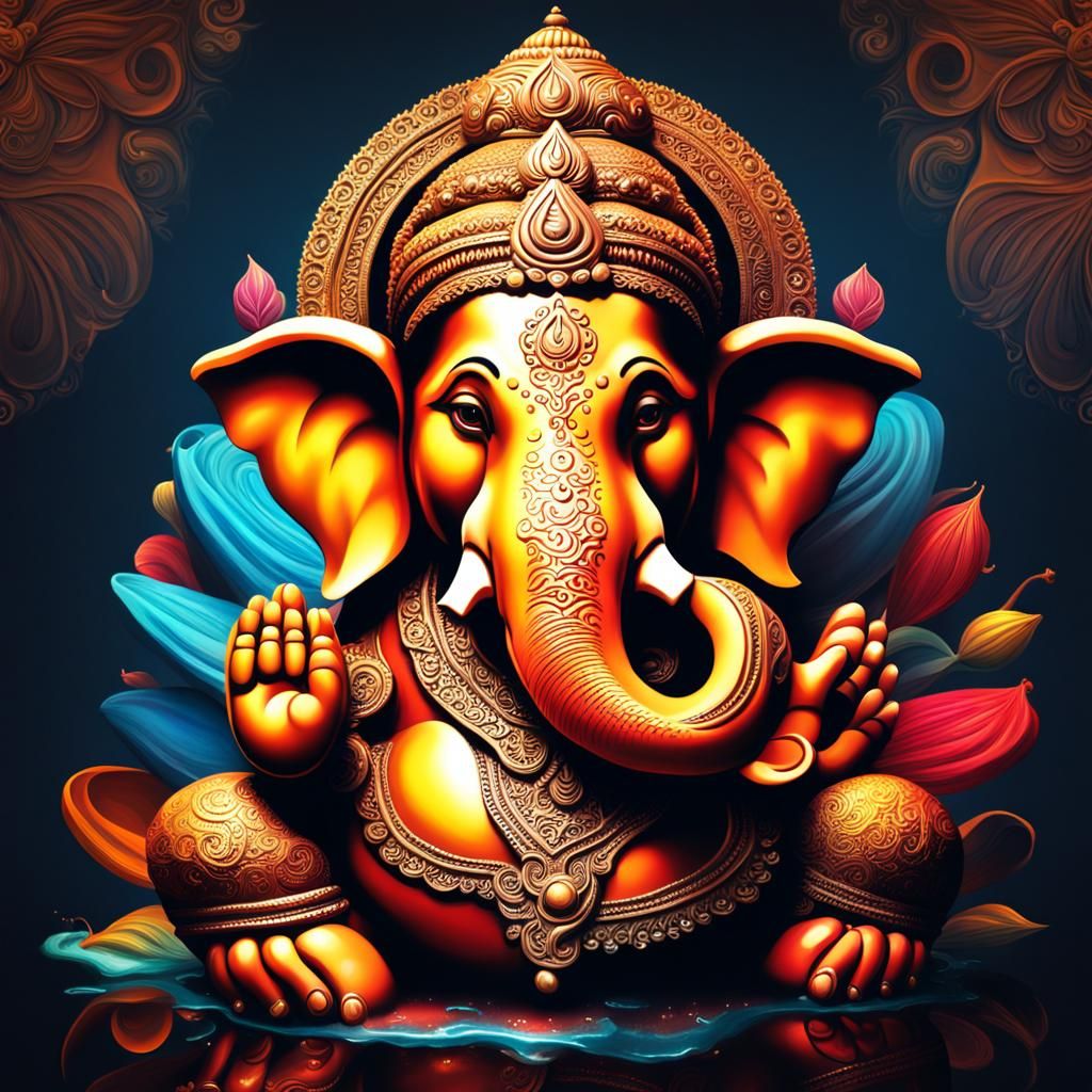 Hyperrealistic Lord Ganesha Splash Art Portrait