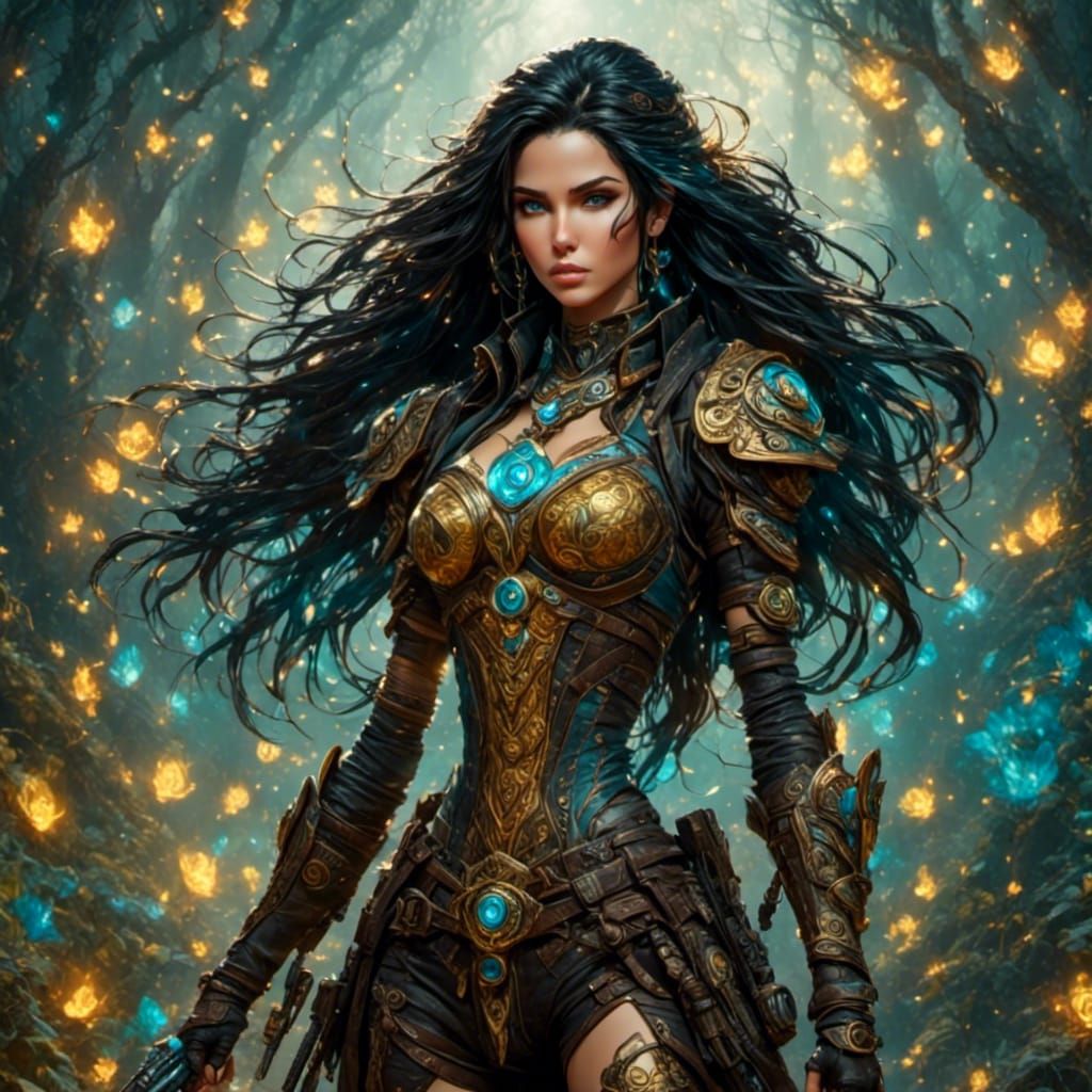 Battle-Ready Female Leader in Twilight Mist