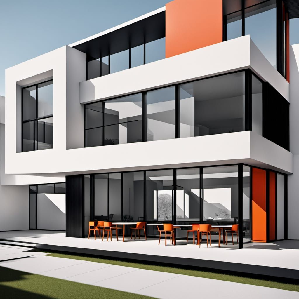 Simplified Modernist Cafe Facade in Bauhaus Style