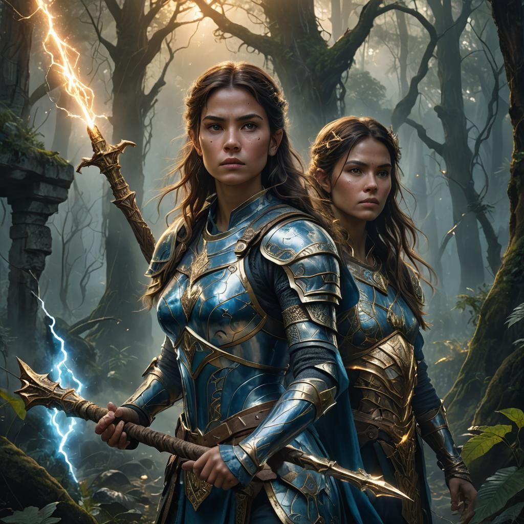 Fantasy Portrait in Style of Waterhouse: Woman with Staff