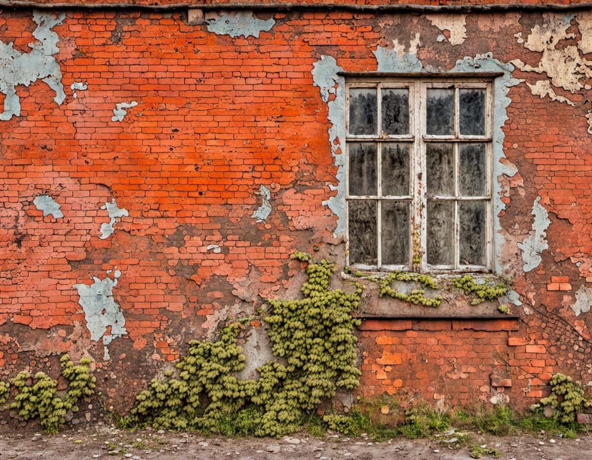 Weathered Graffiti Adorns Crumbling Abandoned House Wall