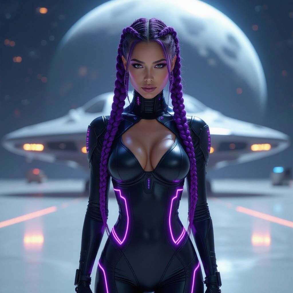 Cybernetic Woman on the Moon in Cinematic Style