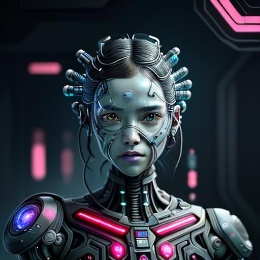 Biopunk Cyberpunk Lab with Cyborg Cat Goddesses