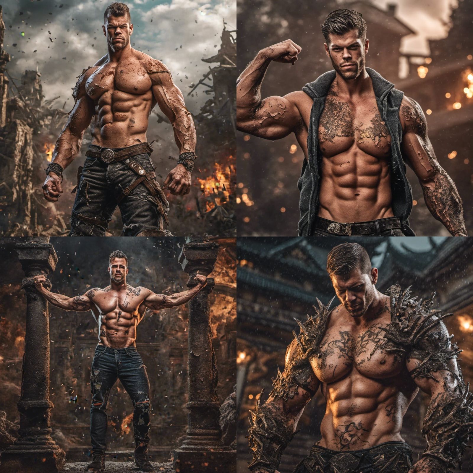 Muscular Man Flexing: Detailed Fantasy Concept Art