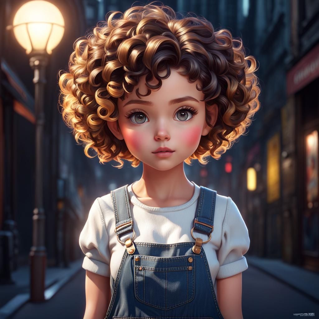 Detailed Portrait of a Cute Girl in Overalls