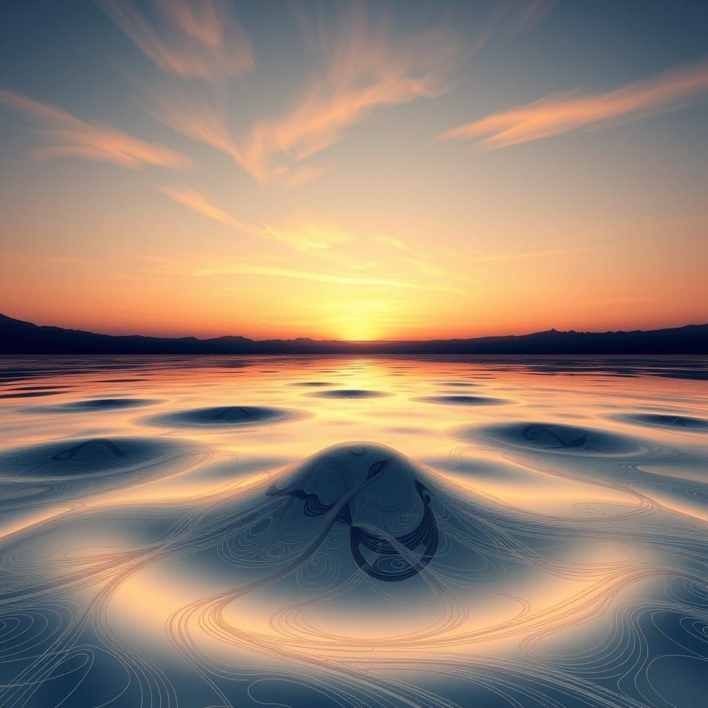 Abstract Fractal Pond Reflecting Dawn and Dusk