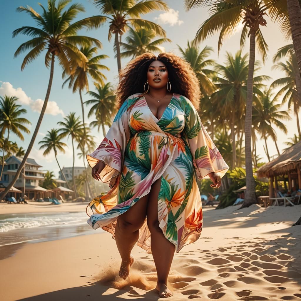 Lizzo in Tropical Paradise: Vivid Digital Art