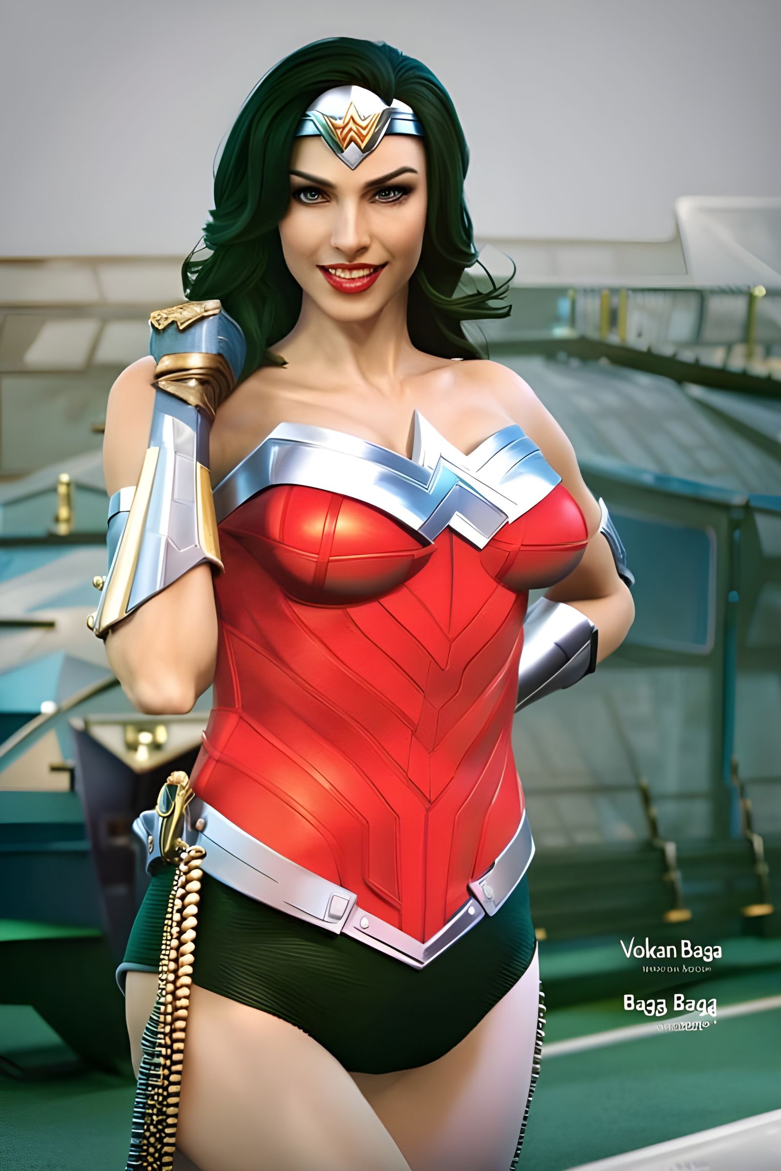 Wonder Woman Portrait in Cyberpunk Steampunk Style