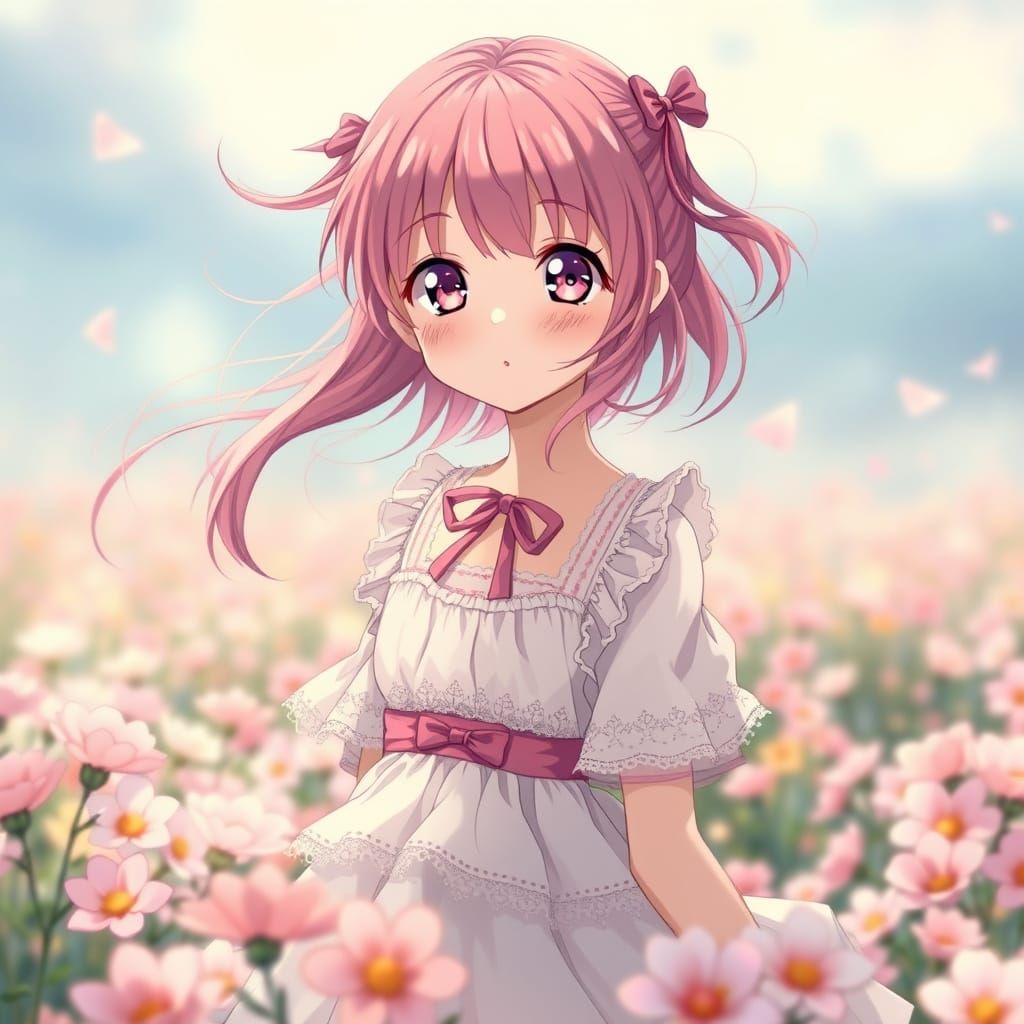 Surreal Anime Goddess Blooms in Pastel Paradise