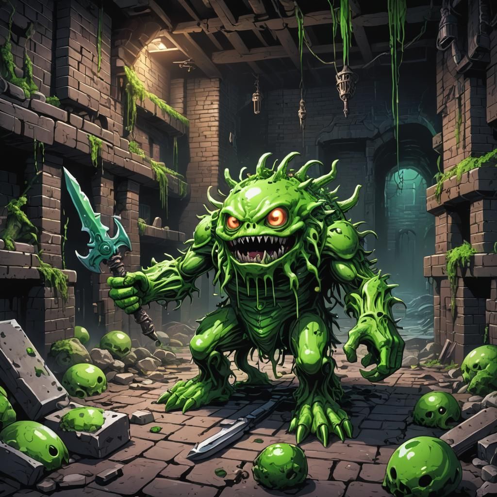 Slime Monster in Dark Fantasy Dungeon, Anime Style