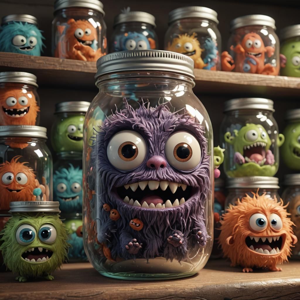 Jar of Adorable Monsters: 3D Digital Art