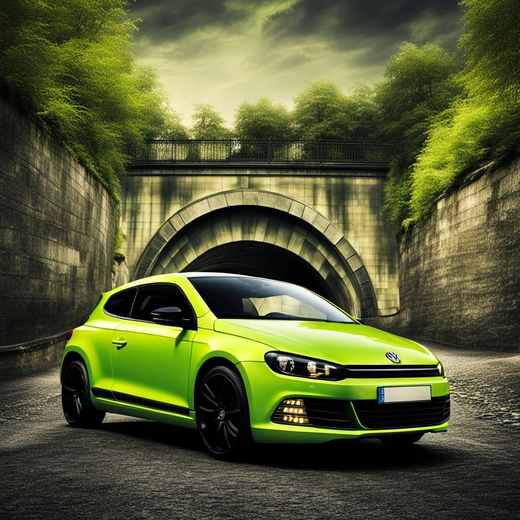 Lime Green Scirocco in Tunnel: Hyperrealistic Automotive Ima...