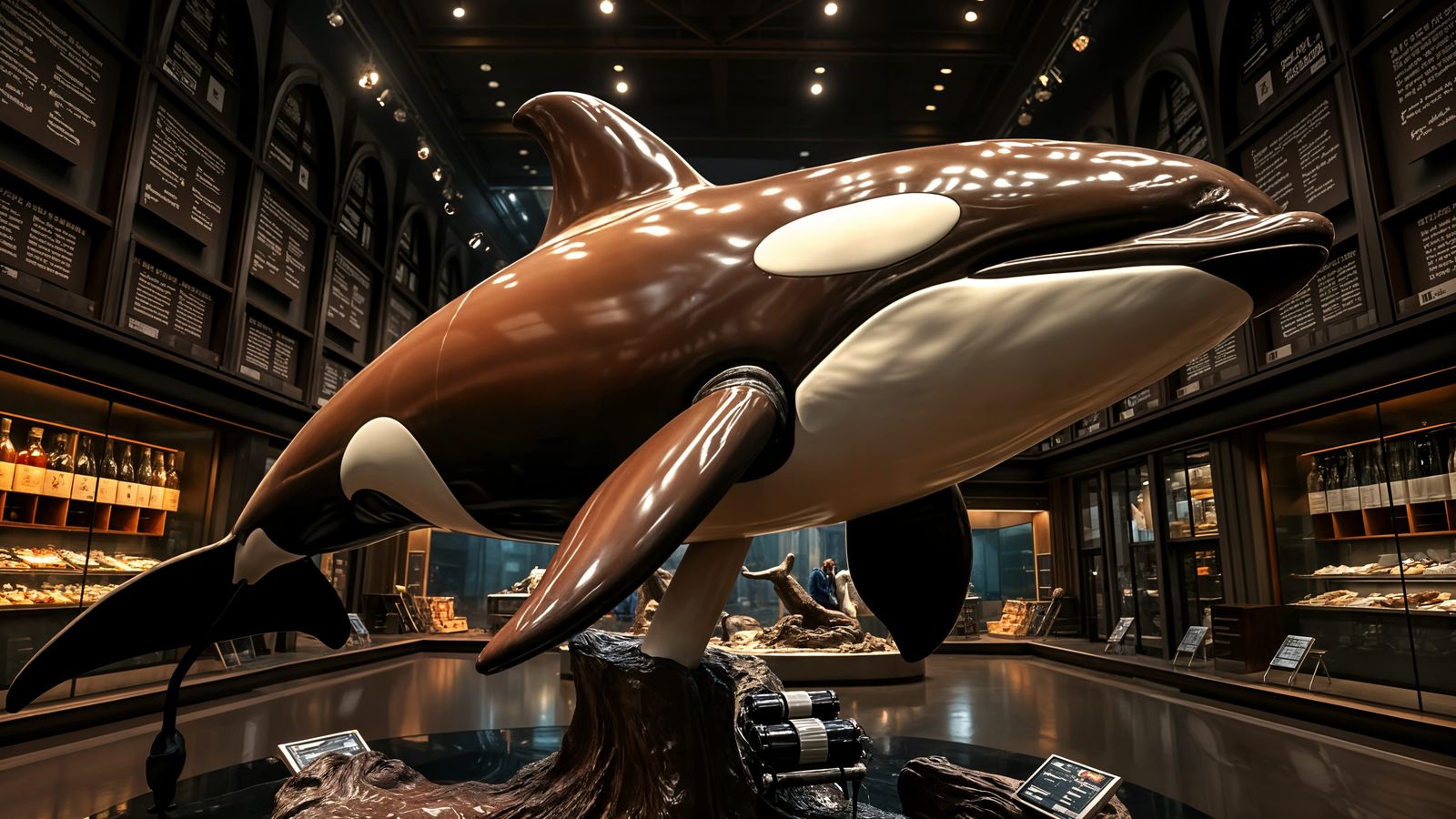 Dark Chocolate Killer Whale Sculpture in Chocolate Museum