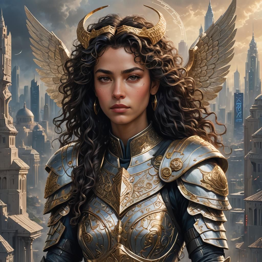 Archangel Ariel Portrait in Hebrew-Inspired Armor