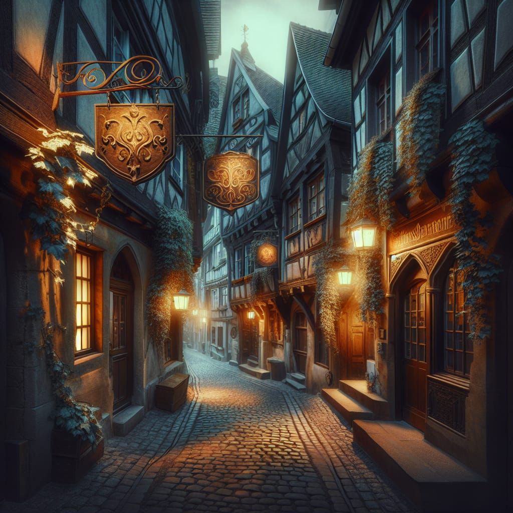 Charming Medieval Alleyway at Twilight