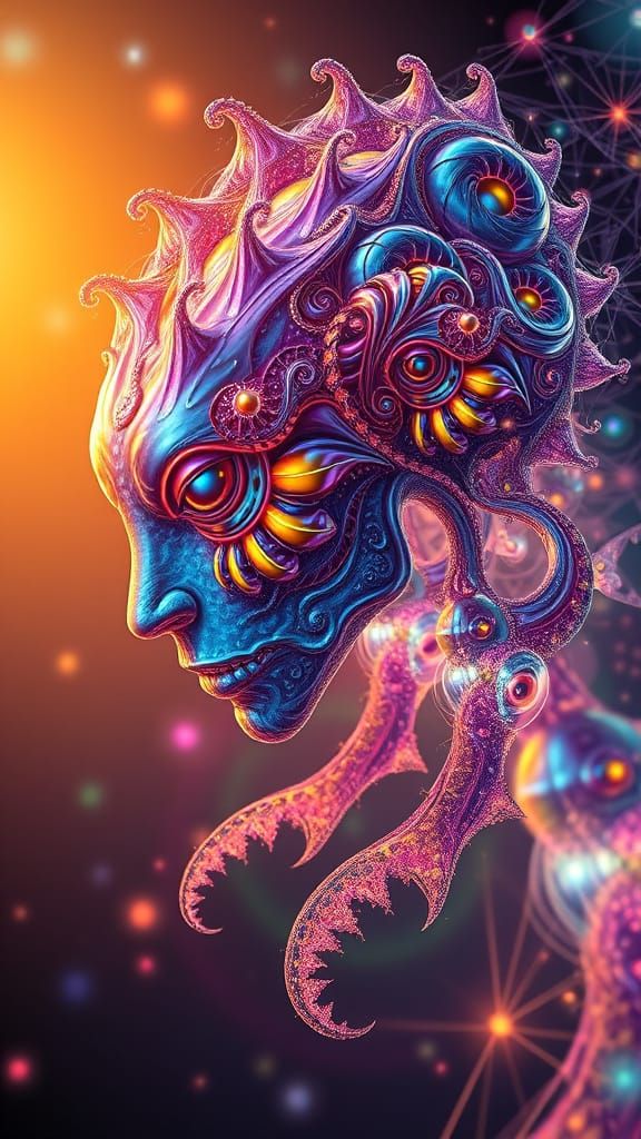 Ethereal, Quantum Being in Iridescent Fractal Patterns