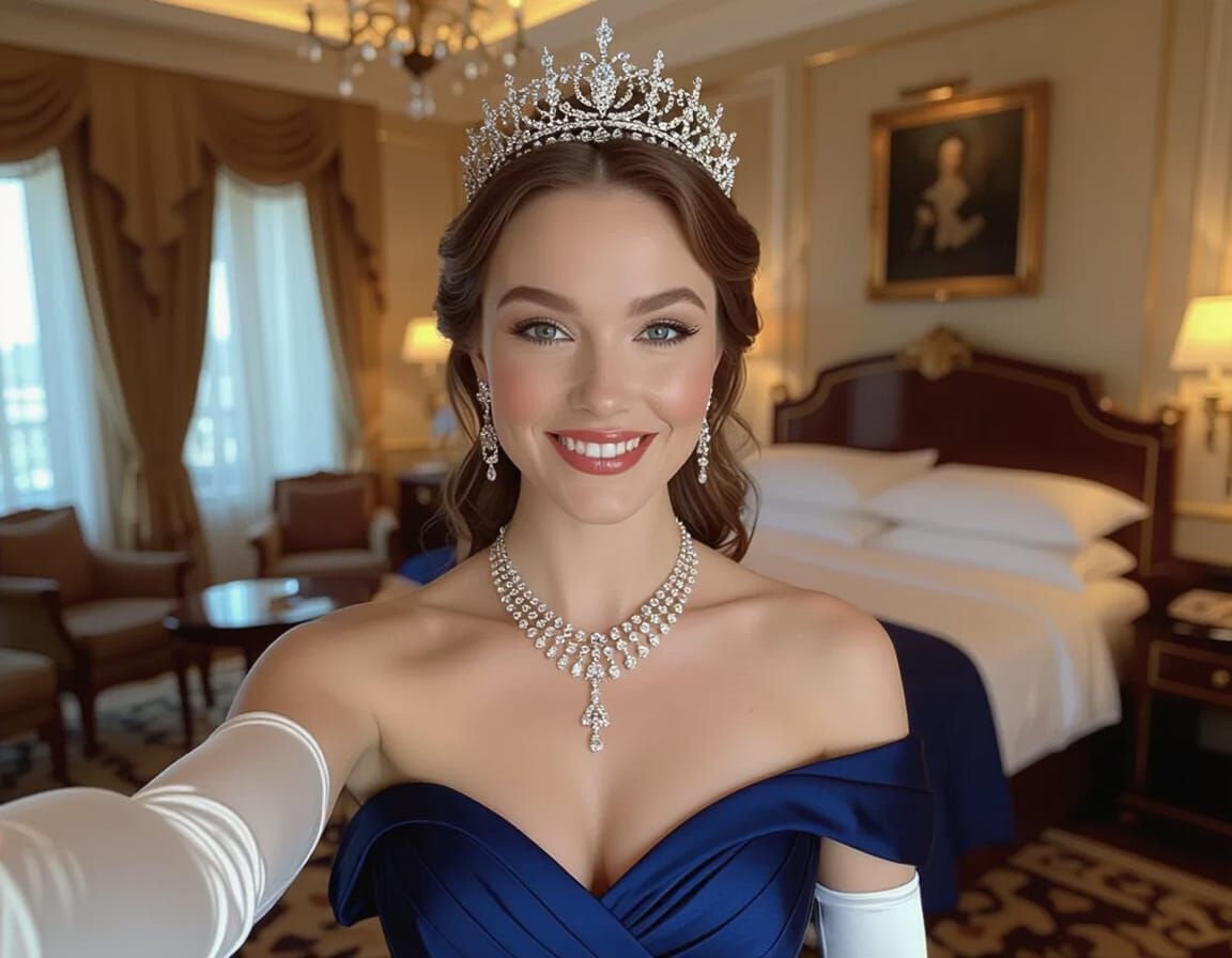 Danish Duchess in Dark Blue Gown, Selfie Portrait