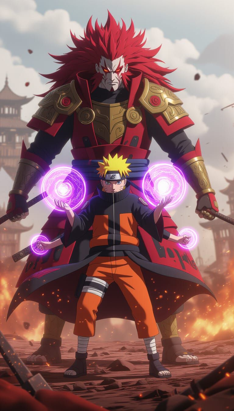 Naruto Uzumaki Battles Radahn in Apocalyptic Anime Style