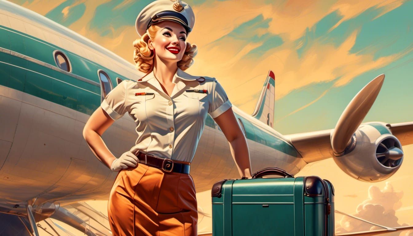 Female Airline Pilot in Retro Pinup Style