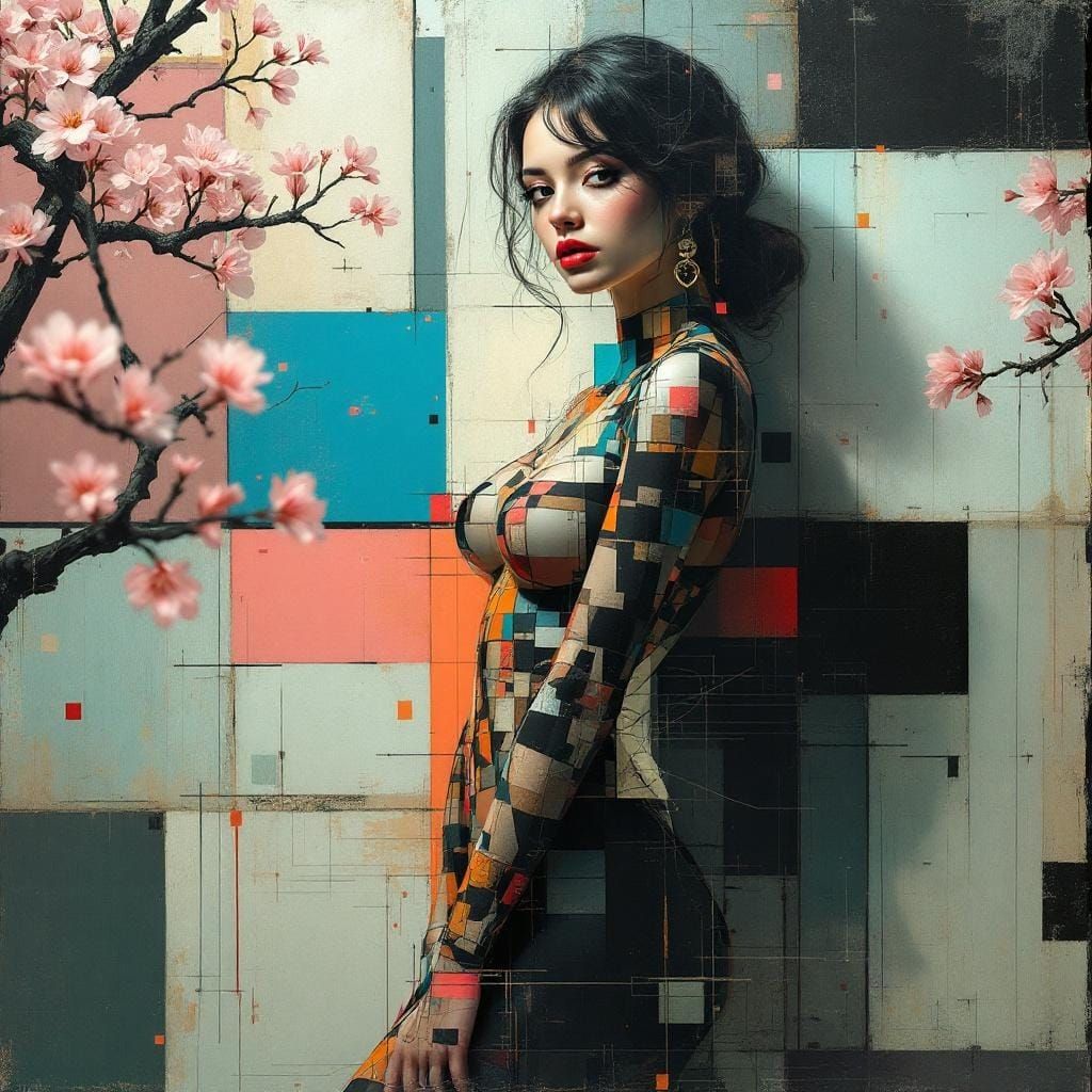 Abstract Pin-Up Fusion in Digital Impasto Style