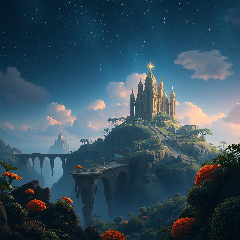 Mystical Archipelago at Night: Dreamlike Concept Art