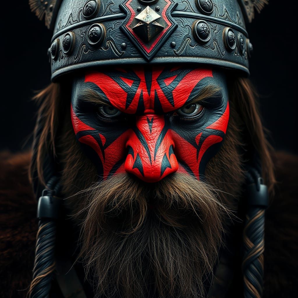 hyperrealistic style, portrait photo of a Viking warrior chi...