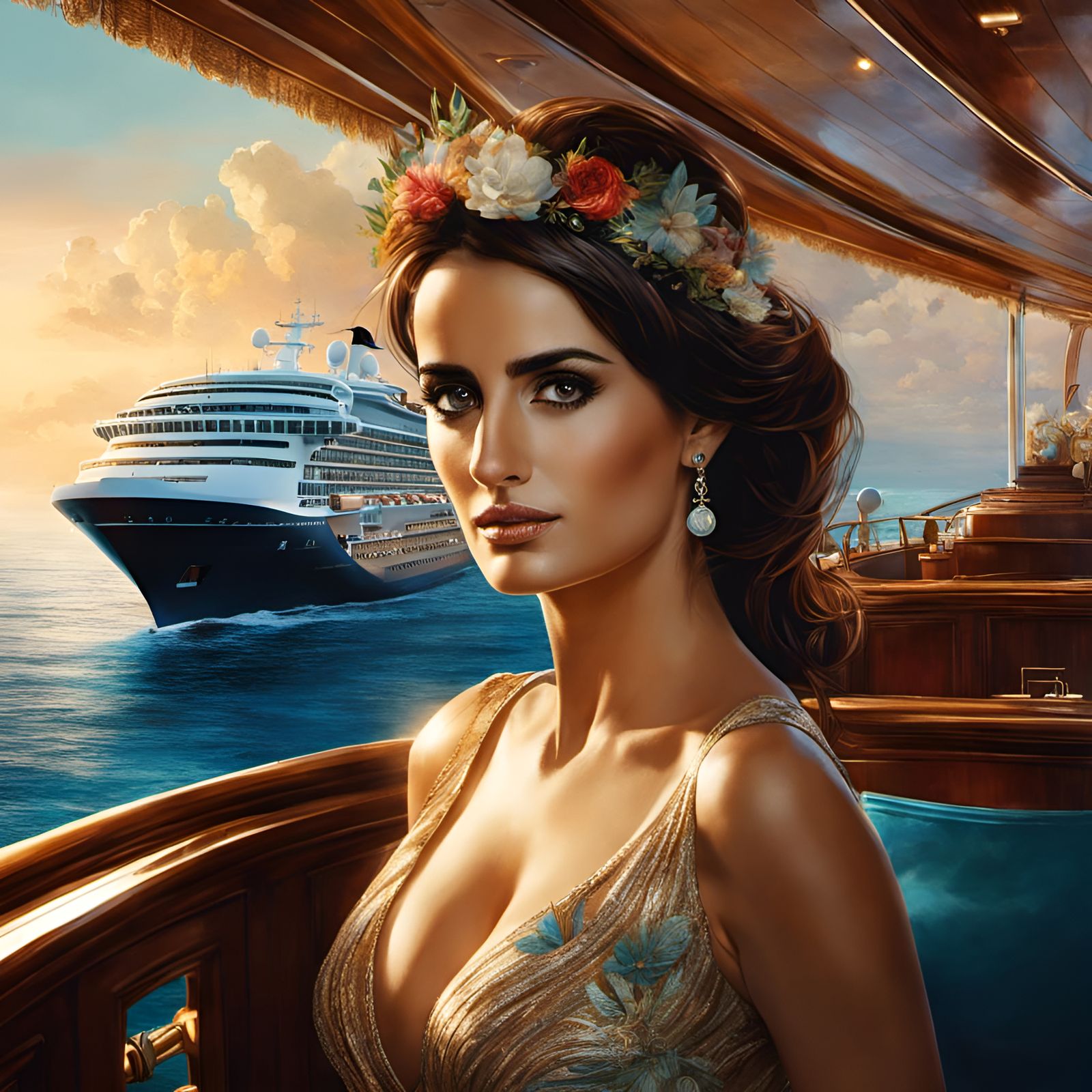 Penelope Cruz Portrait on Cruise Ship, Digital Art