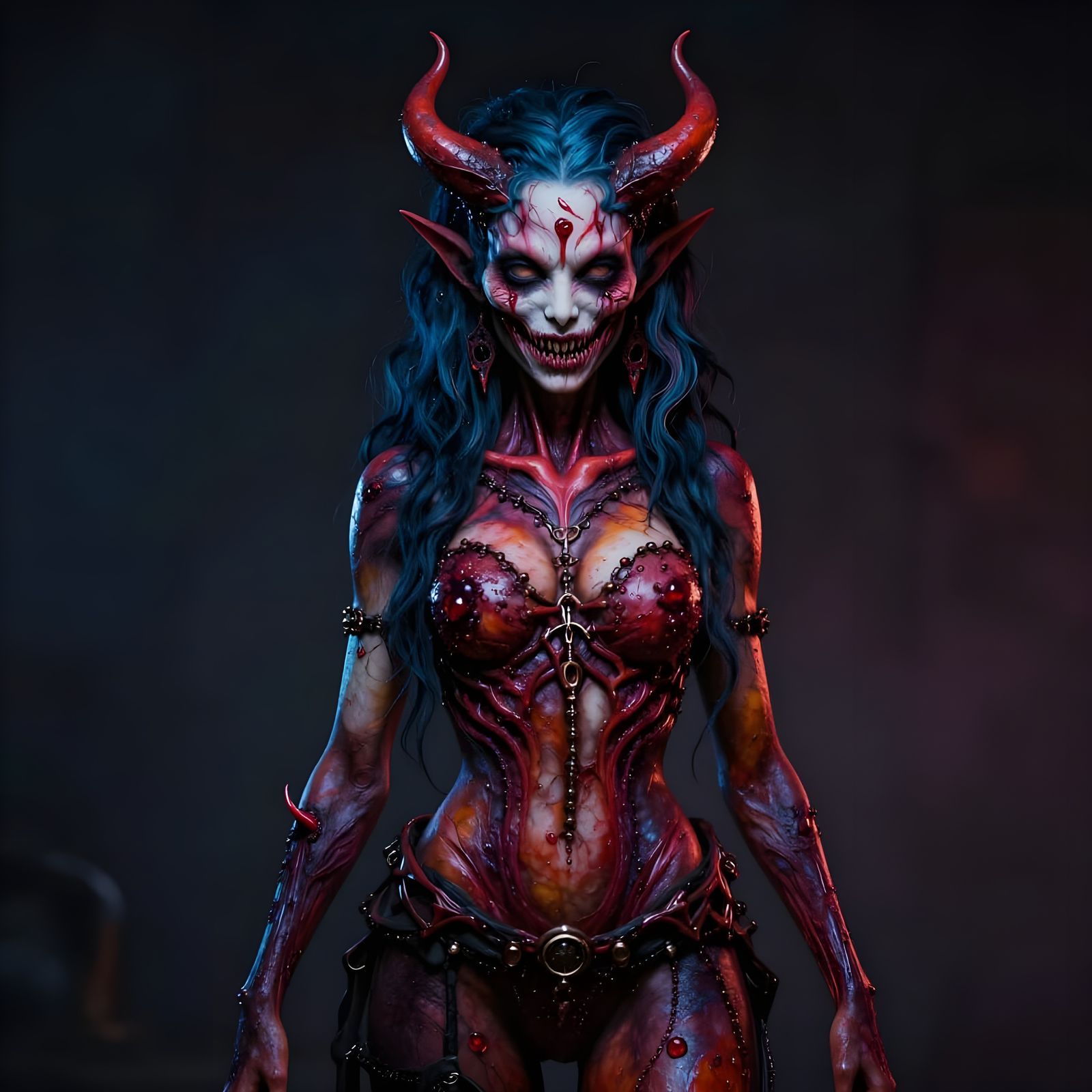 Detailed Demon Girl in Horror-Fantasy Style