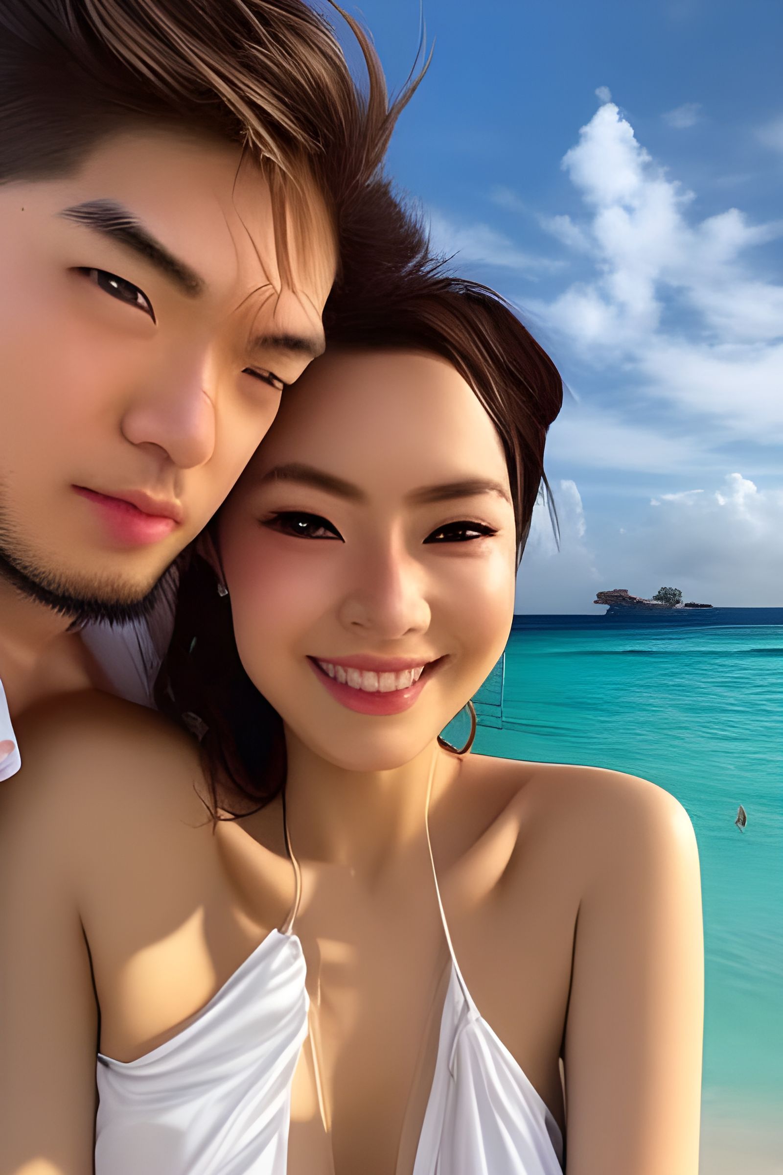 Anime Couple on Tropical Beach Resort