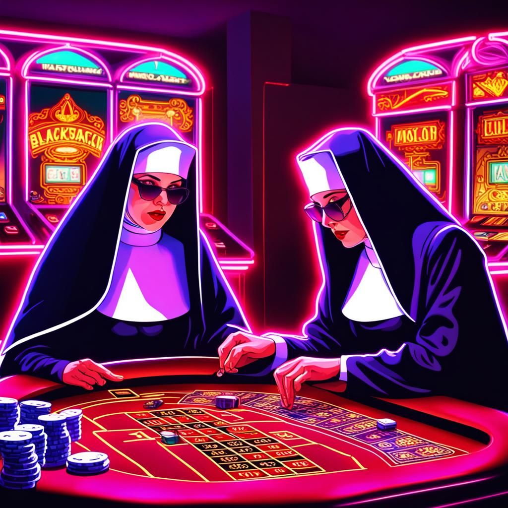 Nuns Gamble in Synthwave Neon Casino