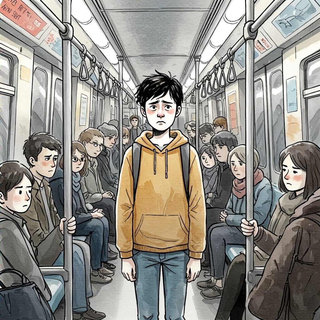 Invisible Illness: Bittersweet Metro Scene in Watercolor Sty...