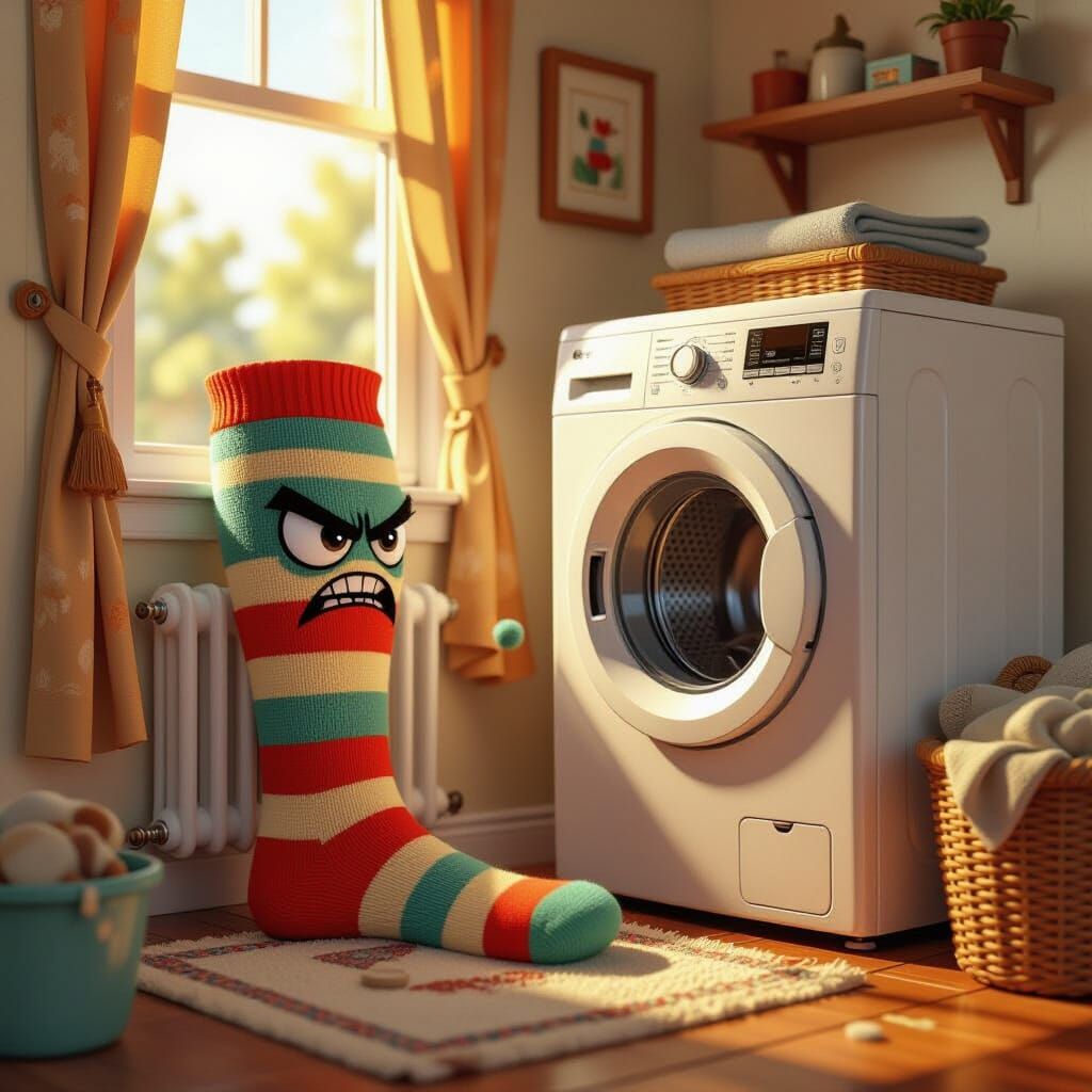 Angry Sock Seeks Lost Mate in Cozy Dryer Scene